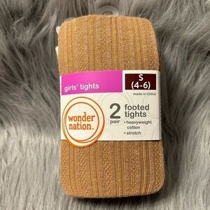 Wonder Nation Footed Tights‎ Girls Size Small 2 Pack Tan Brown & White Bottoms